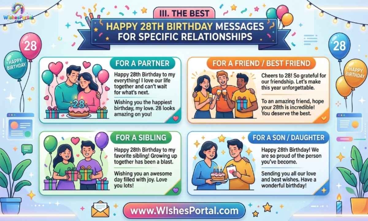 III. The Best Happy 28th Birthday Messages for Specific Relationships